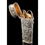 A 19th century silver gilt necessaire,: unmarked, of traditional tapering design,