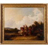 William Shayer Snr [1788-1879]- A gypsy encampment with figures, pony, donkey and dog,