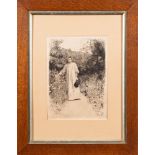 Hubert Von Herkomer [1849-1914]- Summer; a young woman on a garden path,:- etching,