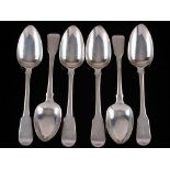 A set of six George III silver Fiddle pattern tablespoons, maker William Eley,