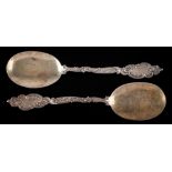 A pair of Victorian Continental serving spoons, bears import marks for E.J.