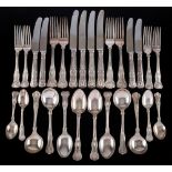 A matched silver Kings pattern flatware service, various makers and dates,