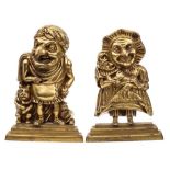 A pair of brass door stops of Punch and Judy: Mr Punch dressed as a Roman emperor,