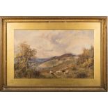British School 19th Century- Shepherd on a hillside,:- watercolour, 54 x 89cm.
