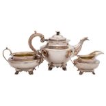 A matched 19th Century silver three-piece tea service, various makers, London, 1829,