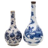 Two Chinese blue and white rosewater sprinklers: both of globular form with slender neck,