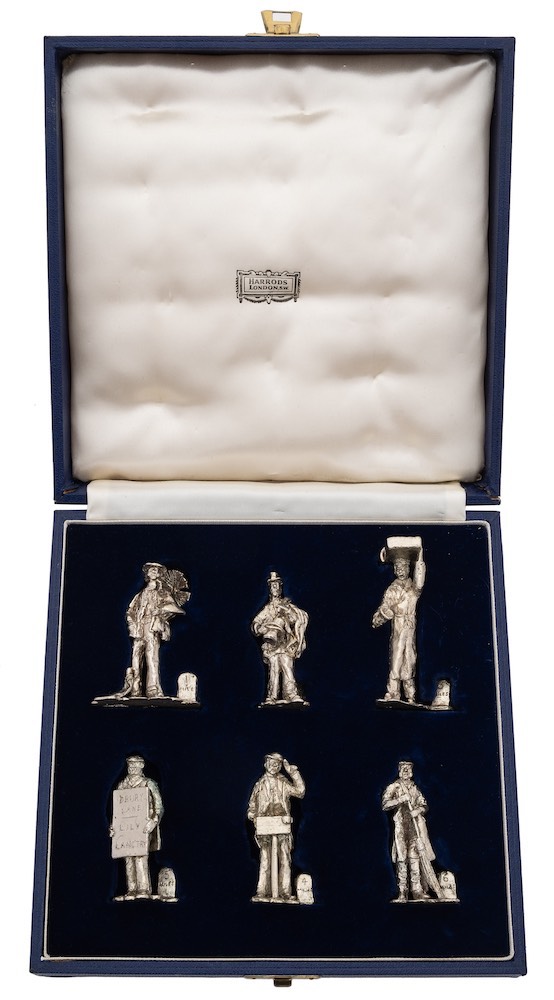 A set of six Elizabeth II novelty name place holders, maker WJH, London,