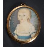 An early 19th Century oval portrait miniature portrait brooch: depicting a young girl with blonde