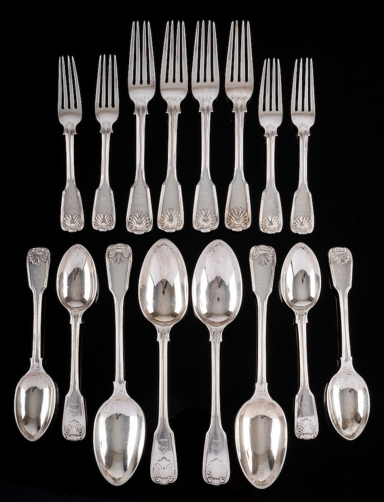 A Victorian silver Fiddle, Thread and Shell pattern part flatware service,