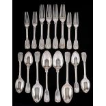 A Victorian silver Fiddle, Thread and Shell pattern part flatware service,