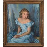 * Francis Wynne Thomas [1907-1989]- Portrait of Moira Major, three-quarter length seated,