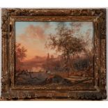 Follower of Claude Lorrain, 18th Century - A landscape on the continent with figures,