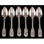 A set of six Victorian silver Fiddle pattern dessert spoons, maker Metcalf Hopgood, London,