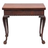 A George III mahogany rectangular tea table:, with a plain hinged top,