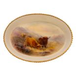A Royal Worcester porcelain pin tray: of oval form the interior painted by John Stinton with