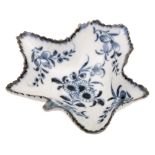 A Plymouth blue and white leaf shaped pickle dish: with serrated edge,
