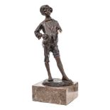 After Parente, a bronze study of a street urchin: wearing a peaked cap and knotted scarf ,