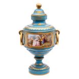 A Sèvres-style vase and cover: with gilt ring handles,