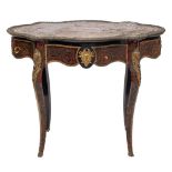 A 19th Century French ebonised Boulle work and gilt metal mounted centre table:,