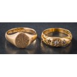 An 18ct gold diamond-set 'gypsy' ring and an 18ct gold signet ring.