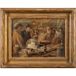 * Dulcie Lambrick [1902-1981]- A Country Auction,:- signed, oil on board, 14 x 20cm.