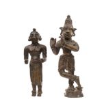 A 19th century bronze Indian bronze figure: possibly Krishna Gopala, on a circular base,