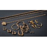 A selection of gold jewellery items: to include various hoop earrings, other earrings,