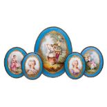 Five French porcelain oval plaques: in the Sèvres manner,