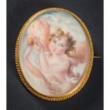 An early 20th Century oval miniature: depicting an angelic female figure holding a butterfly,