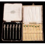 A set of six George V silver novelty cocktail sticks, maker James Dixon & Sons Ltd, Sheffield,