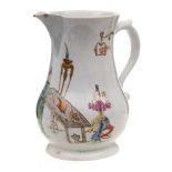 A First Period Worcester 'scratch cross' cider jug: of baluster form with scroll handle,