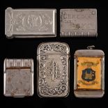 A collection of five metal advertising vesta cases: including 'The State Fire Office', Bryant & May,