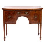 A late 19th Century mahogany and inlaid bow fronted sideboard:, of small size,