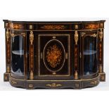 A Victorian ebonised floral marquetry and gilt metal mounted credenza:, of D shaped outline,