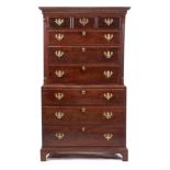A 19th Century mahogany chest on chest:, the upper part with a moulded cornice,