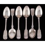 A set of six Victorian silver fiddle pattern teaspoons, maker Thomas Robinson I, Newcastle,