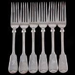 A set of six Victorian provincial silver Fiddle pattern table forks, maker William Rawlings Sobey,