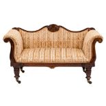 A Regency carved rosewood scroll end settee:,