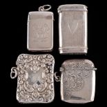 A Victorian silver vesta case, maker's mark worn possibly RM Birmingham,