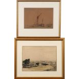 * Hester Frood [1882-1971]- A Thames Barge on The Exe,:- signed, inscribed and dated Dec 23rd 1946,