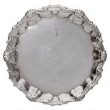 A pair of George II silver waiters, maker William Peaston, London, 1751: crested and initialled,