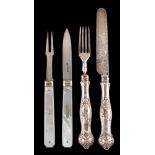 A George IV silver and mother of pearl folding pocket fruit fork, maker John Nowill, Sheffield,