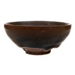 A Chinese Jian Ware 'Hares Fur' bowl:of circular form glazed with a deep brown and choclate brown
