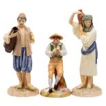 Three Royal Worcester porcelain figures: modelled after originals by James Hadley and comprising a