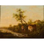 Attributed to Henry Milbourne [1781-1826]- Drover, mule and cattle crossing a stream,