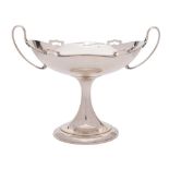 A George V silver pedestal twin handled oval comport, maker Walker & Hall,