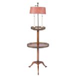 A stained beech and brass galleried oval etagere lamp:,