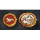 A mid 19th Century gold and Roman micro-mosaic oval brooch: depicting two white doves,