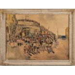 * Guilio Falzoni [1900-1978]- Capri; procession by a fortification,:- signed,