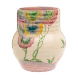 A Clarice Cliff pottery vase: of ribbed globular form with raised neck painted in the Viscaria